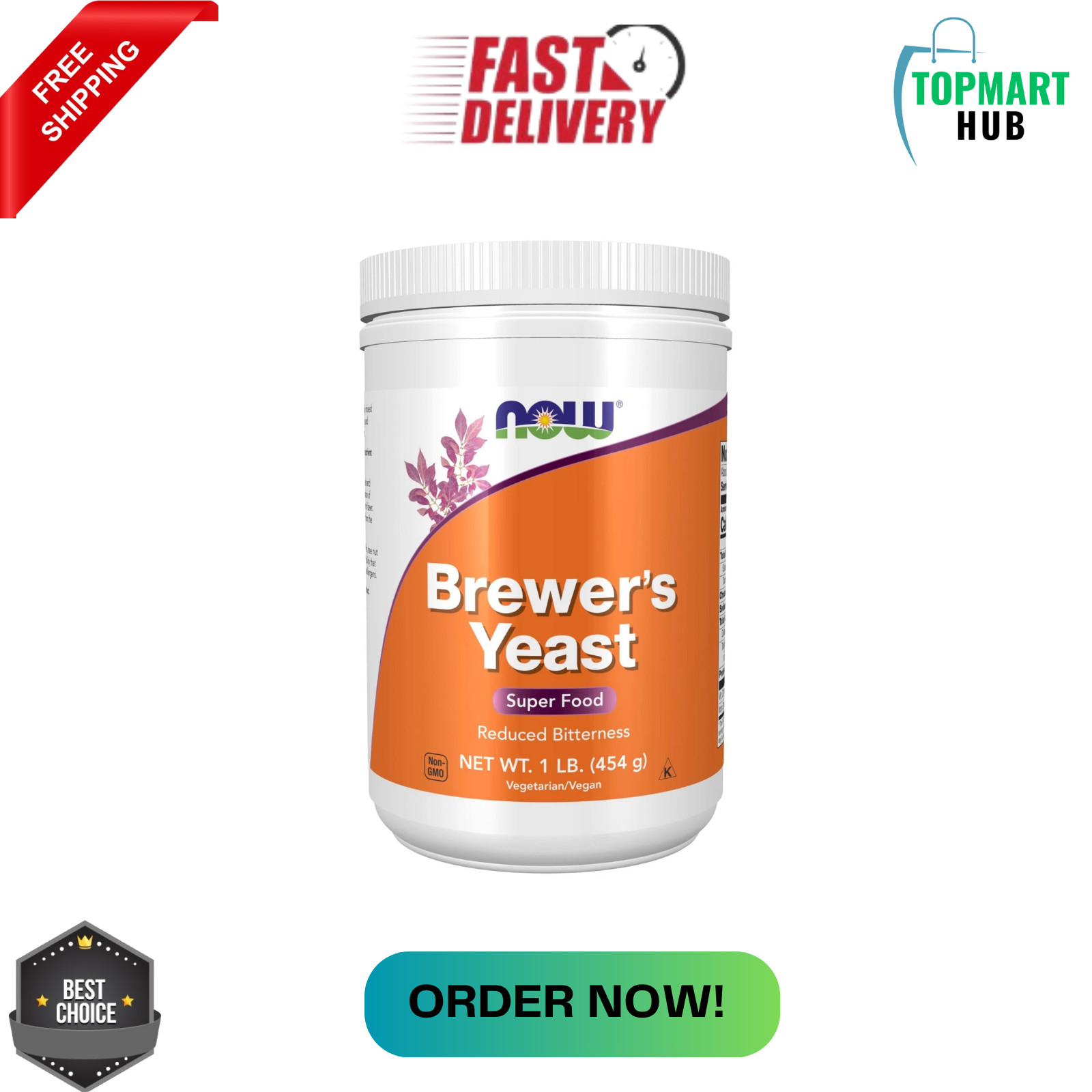 NOW Supplements, Brewers Yeast Powder with naturally occurring Protein & B vit..