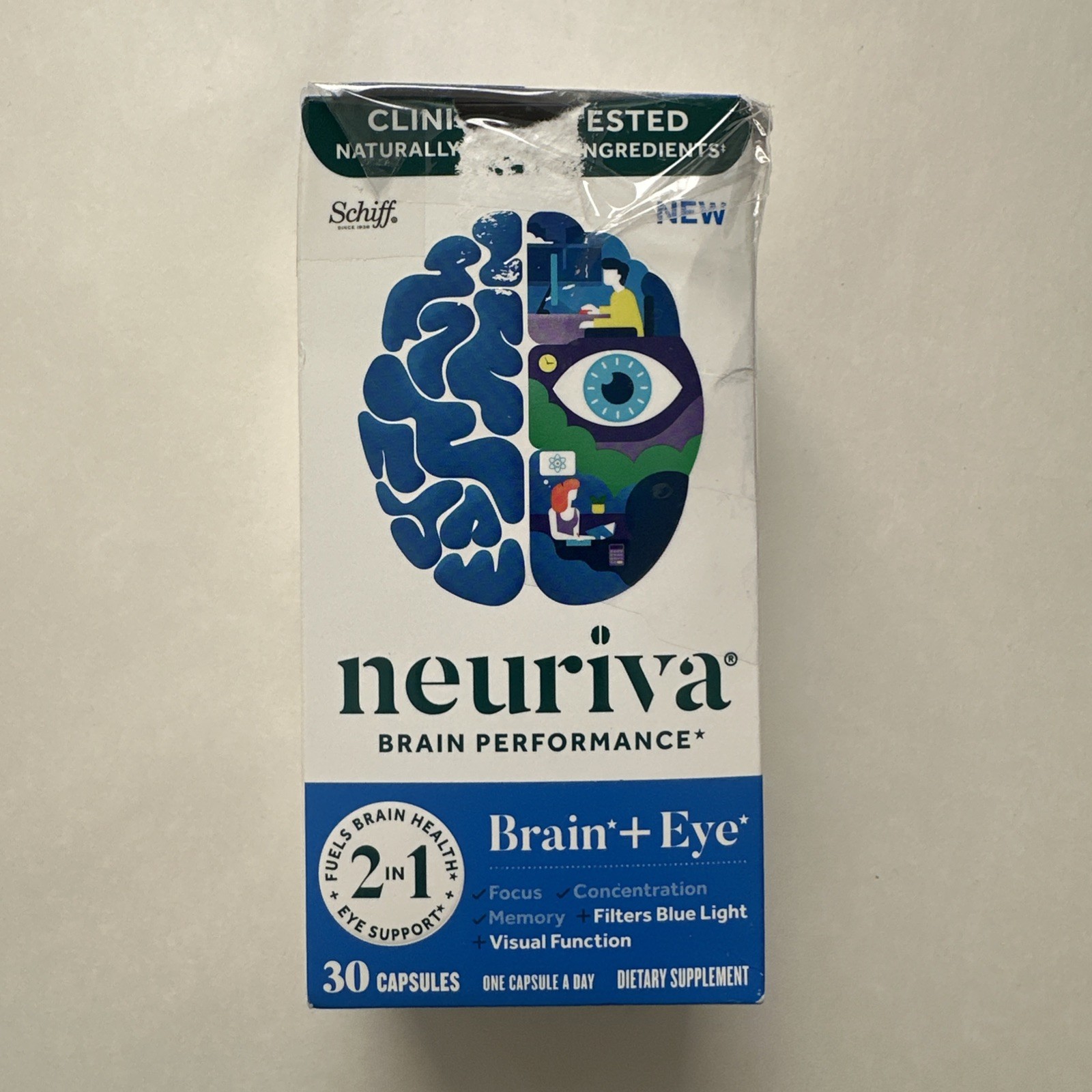 (1) Neuriva Brain Performance Brain + Eye 30 Capsules – Exp 08/2027 Damaged box