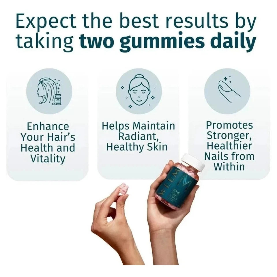 3 Packs WEEM Hair Skin and Nails Gummies, Vegan biotin Vitamins, Healthy Hair