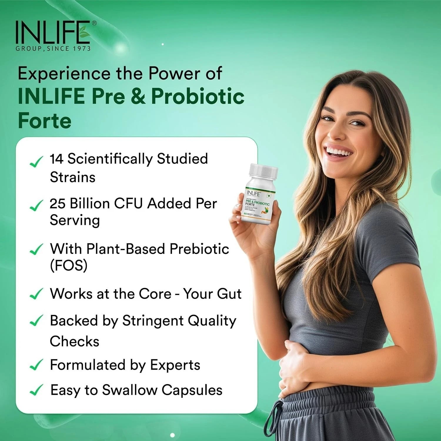 INLIFE Prebiotic and Probiotics Forte Supplement | 60 Vegetarian Capsules i851
