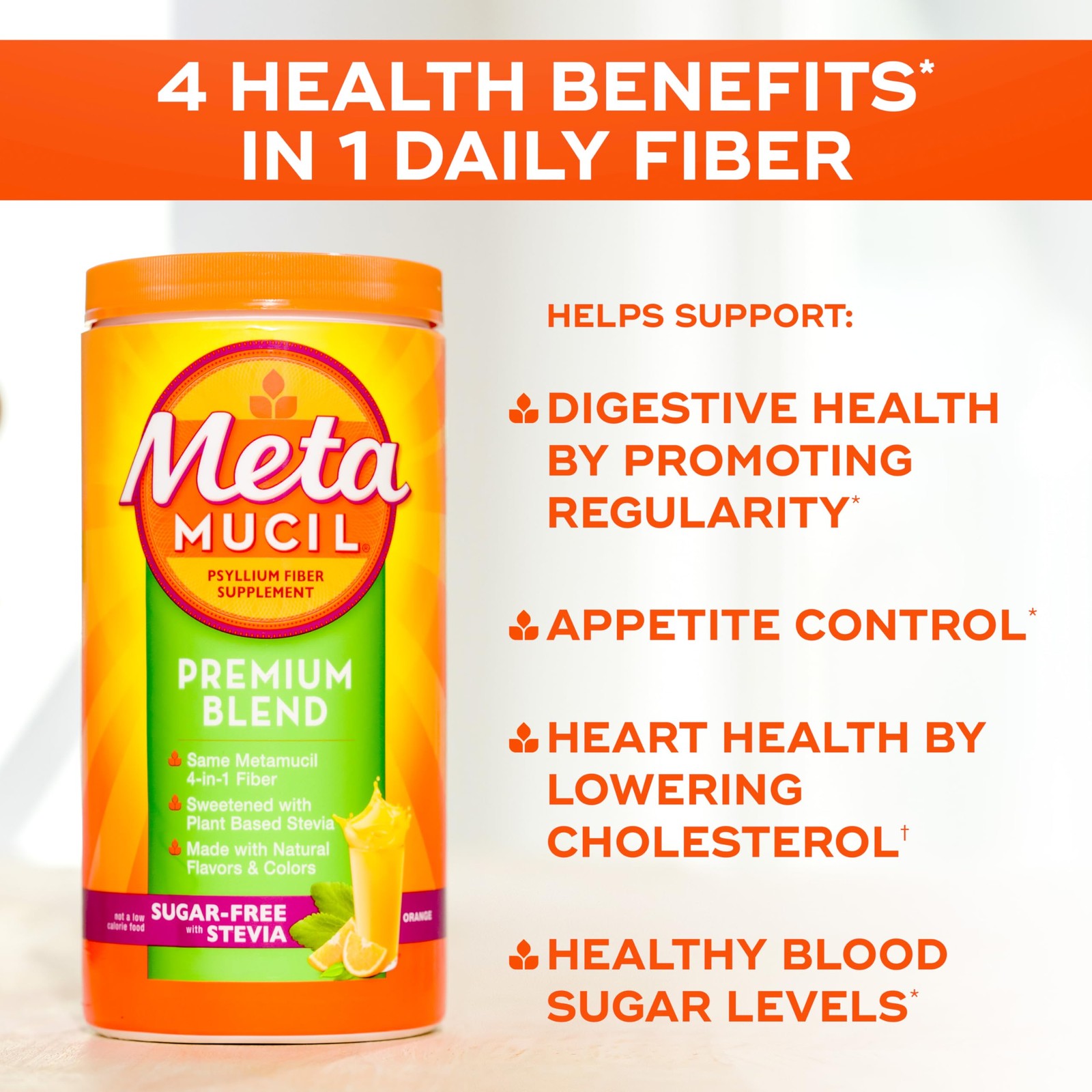 Premium Blend, 4-in-1 Fiber Supplement for Digestive Health, Psyllium Husk Fi…