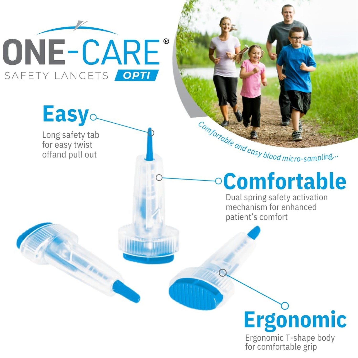 ONE-CARE OPTI Safety Lancets Top Button Activated 28G x 1.0mm, MiniFlow, Gent…
