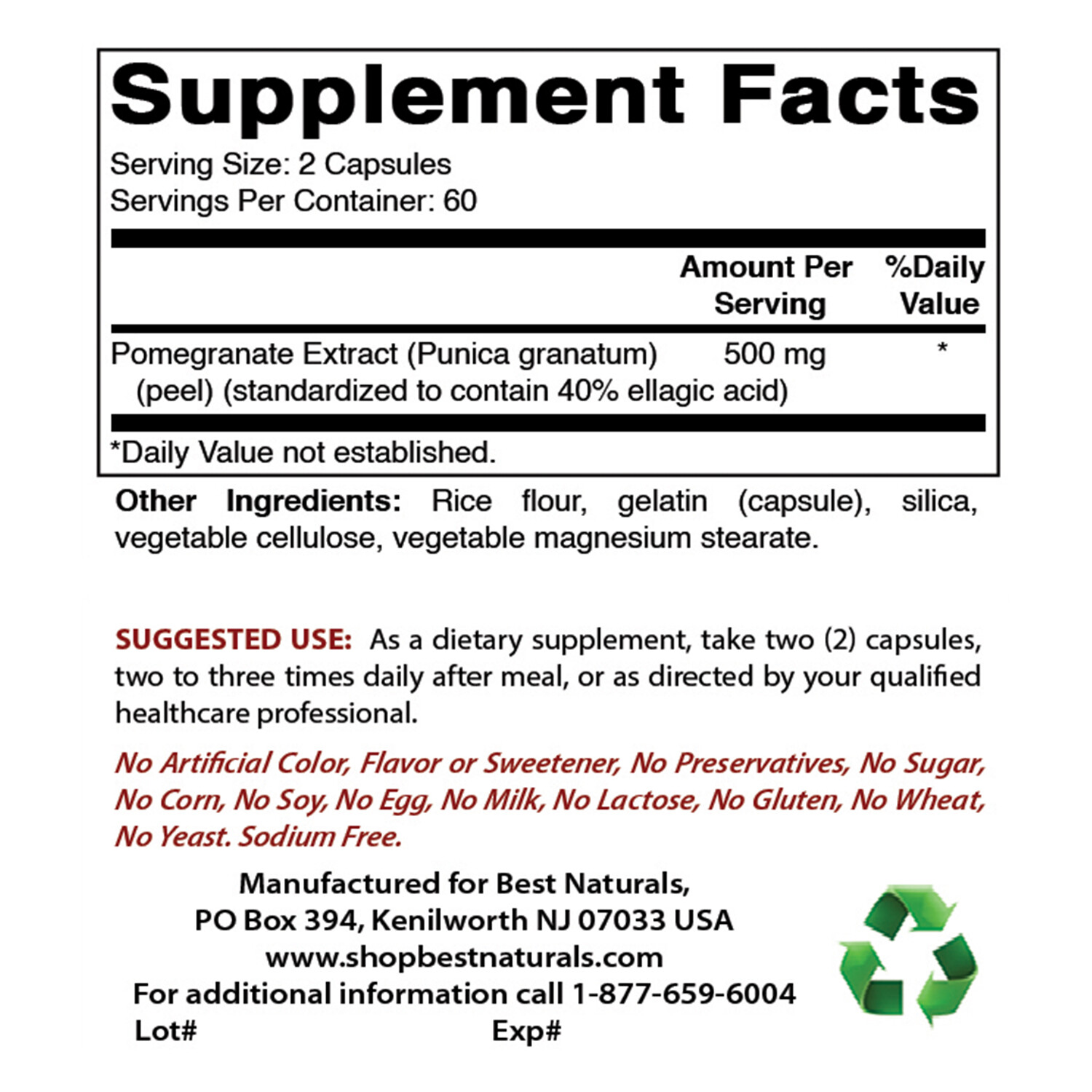 2 Pack Best Naturals Pomegranate 250 mg 120 Capsules