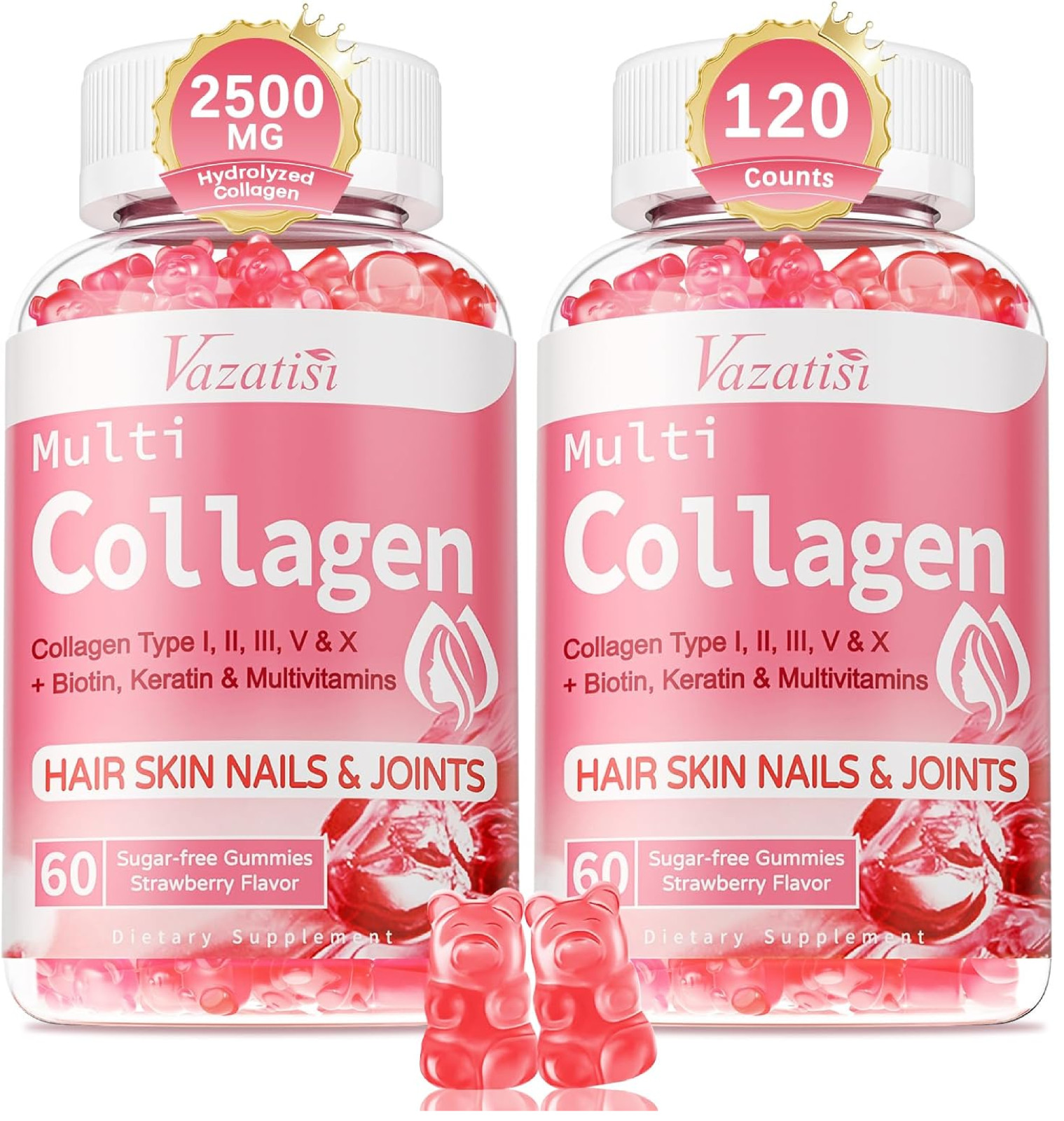 2 Pack Sugar Free Collagen Gummies for Women & Men | Hydrolyzed Collagen Peptide