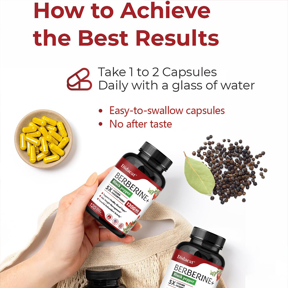 Berberine+Black Pepper Capsules 1200mg Supports Blood Sugar,Weight Management