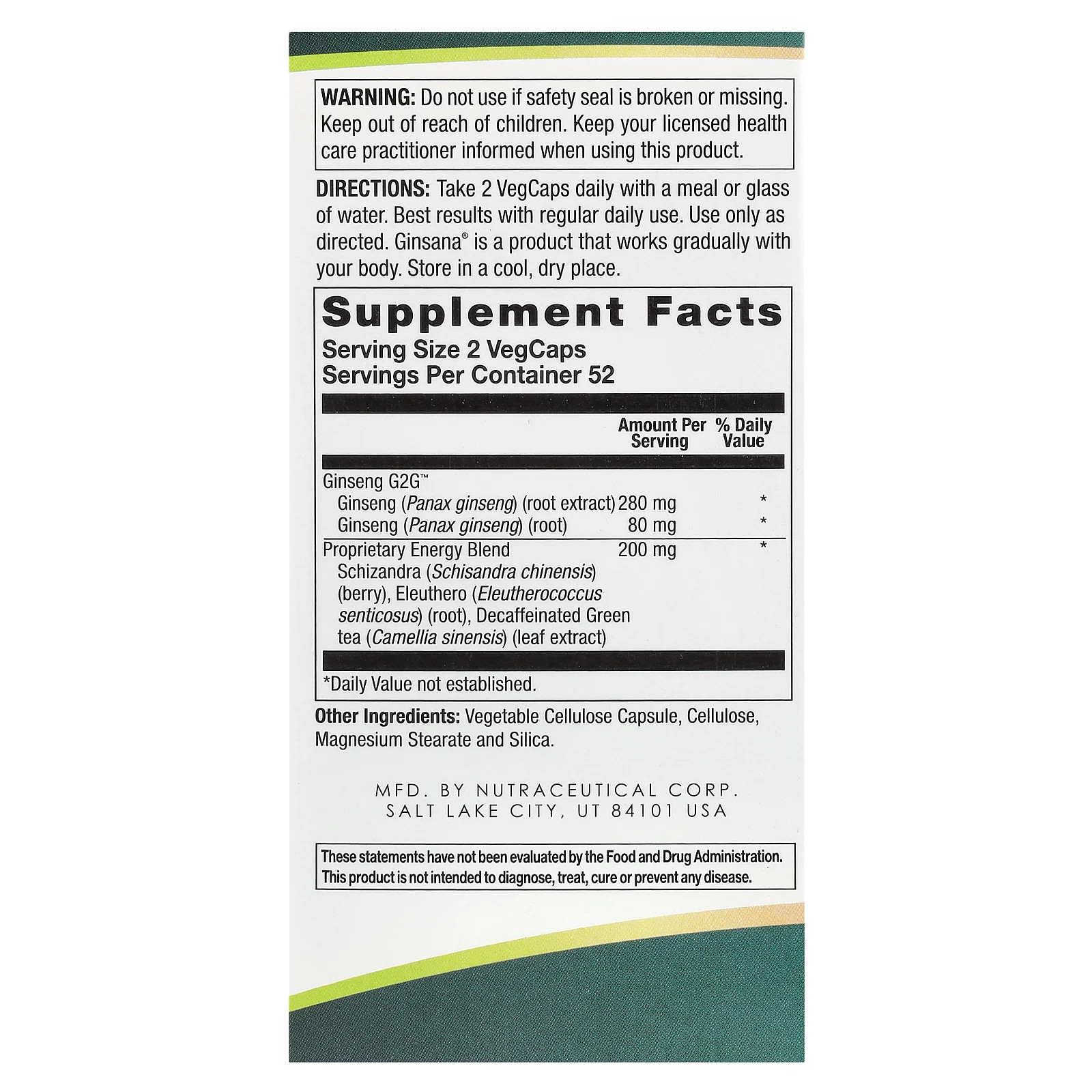 Pharmaton Natural Health Ginsana Energy 105 Veggie Caps All-Natural,