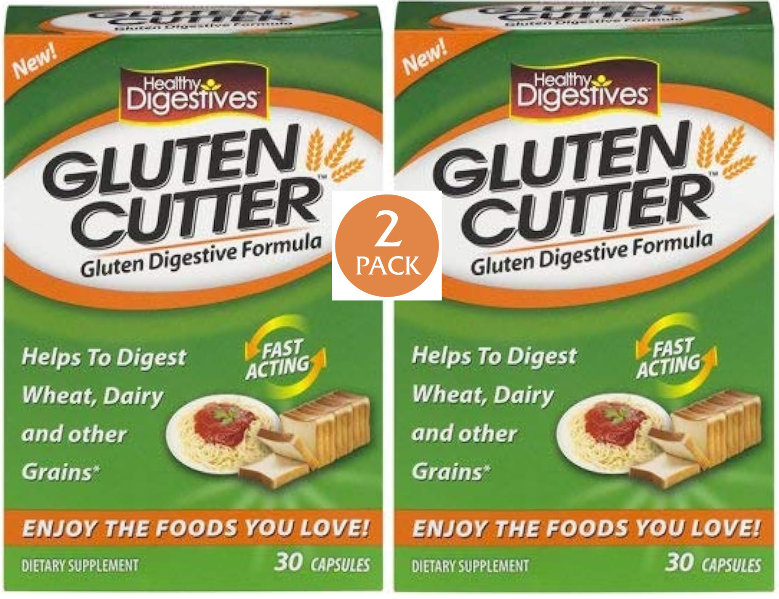 2 Pack Gluten Cutter Digestives Enzyme Formula 60 Caps 2×30 Digest Wheat Grains