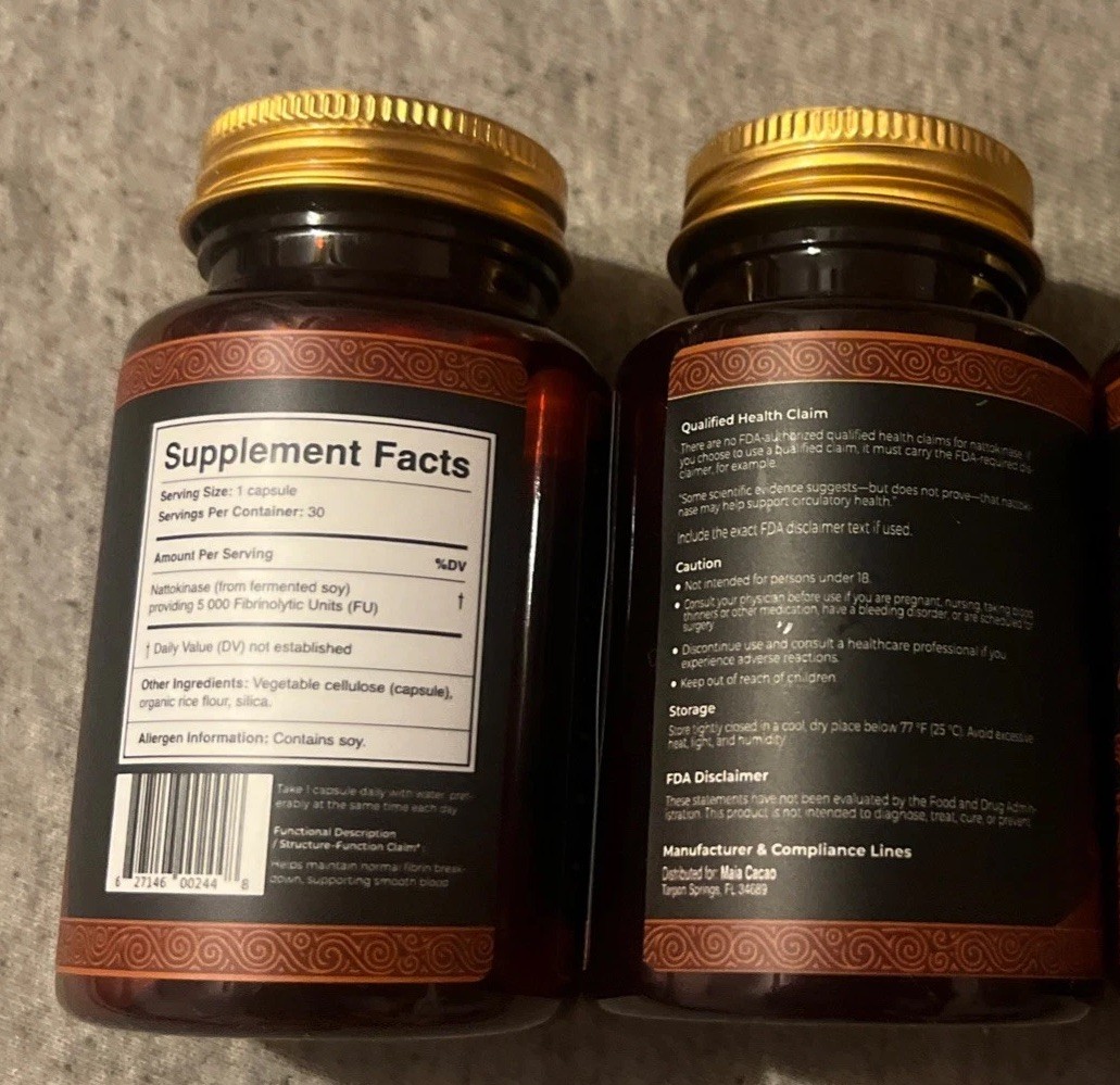 Lot Of 2 Maia Nattokinase 5000 FU 30 Capsules Supports Circulation High Potency