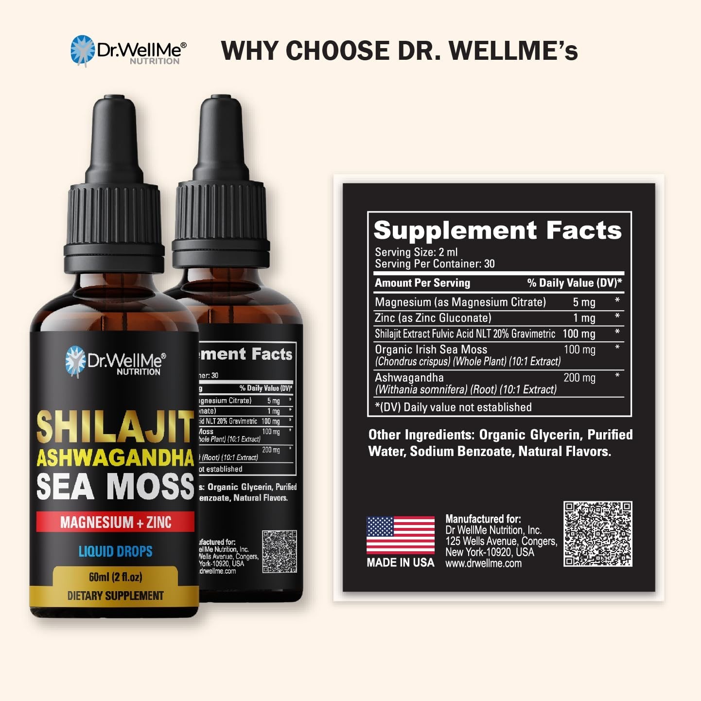 Shilajit Ashwagandha Sea Moss Safed Musli Shatavari Drops 2oz Energy & Health