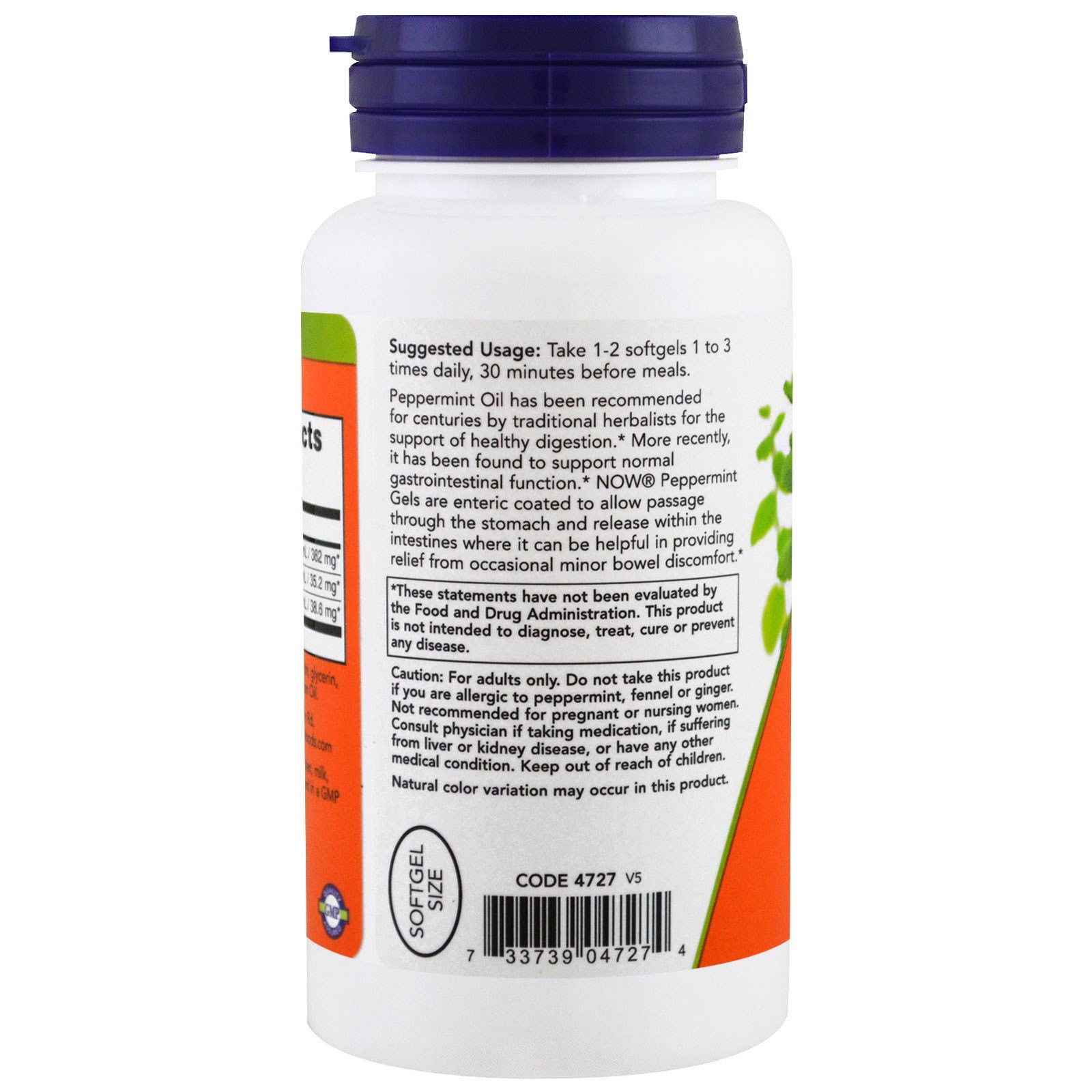 Now Foods Peppermint Gels 90 Softgels GMP Quality Assured