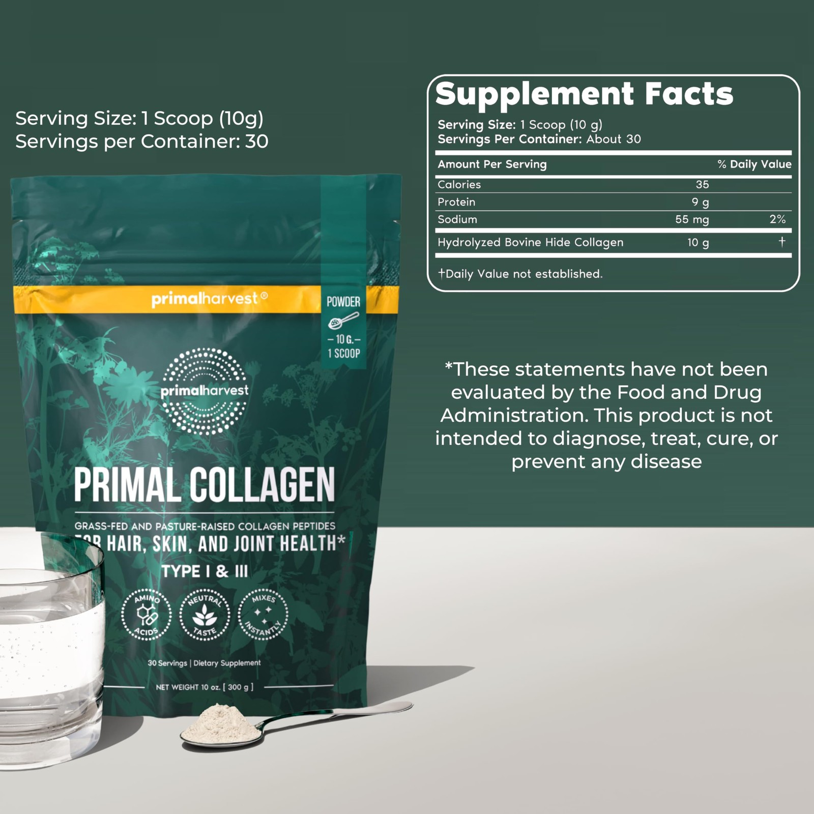 Primal Harvest Collagen Powder for Women or 30 Servings (Pack of 1), White