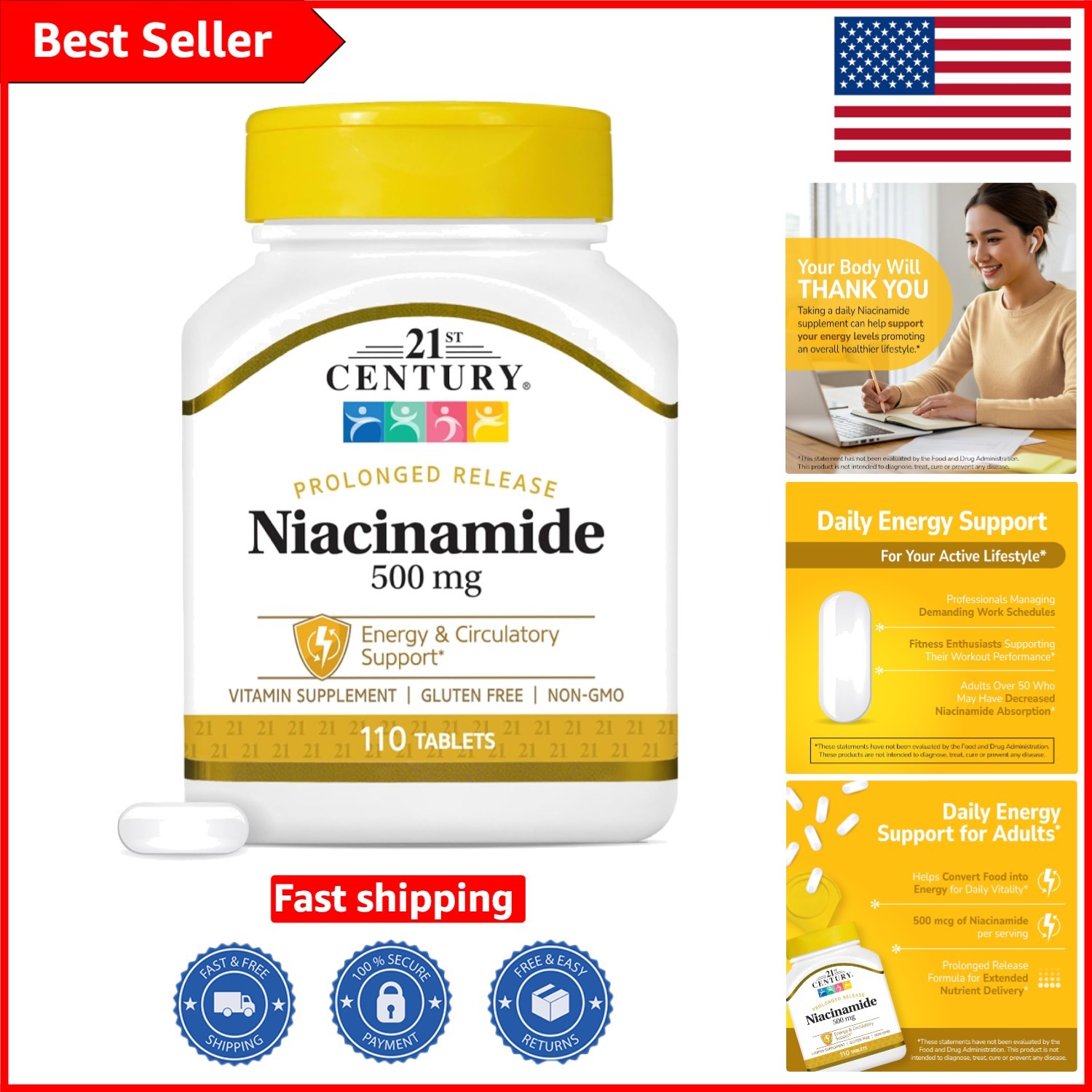 Niacinamide 500 mg Tablets – Energy Supporting Supplement, 110 Count
