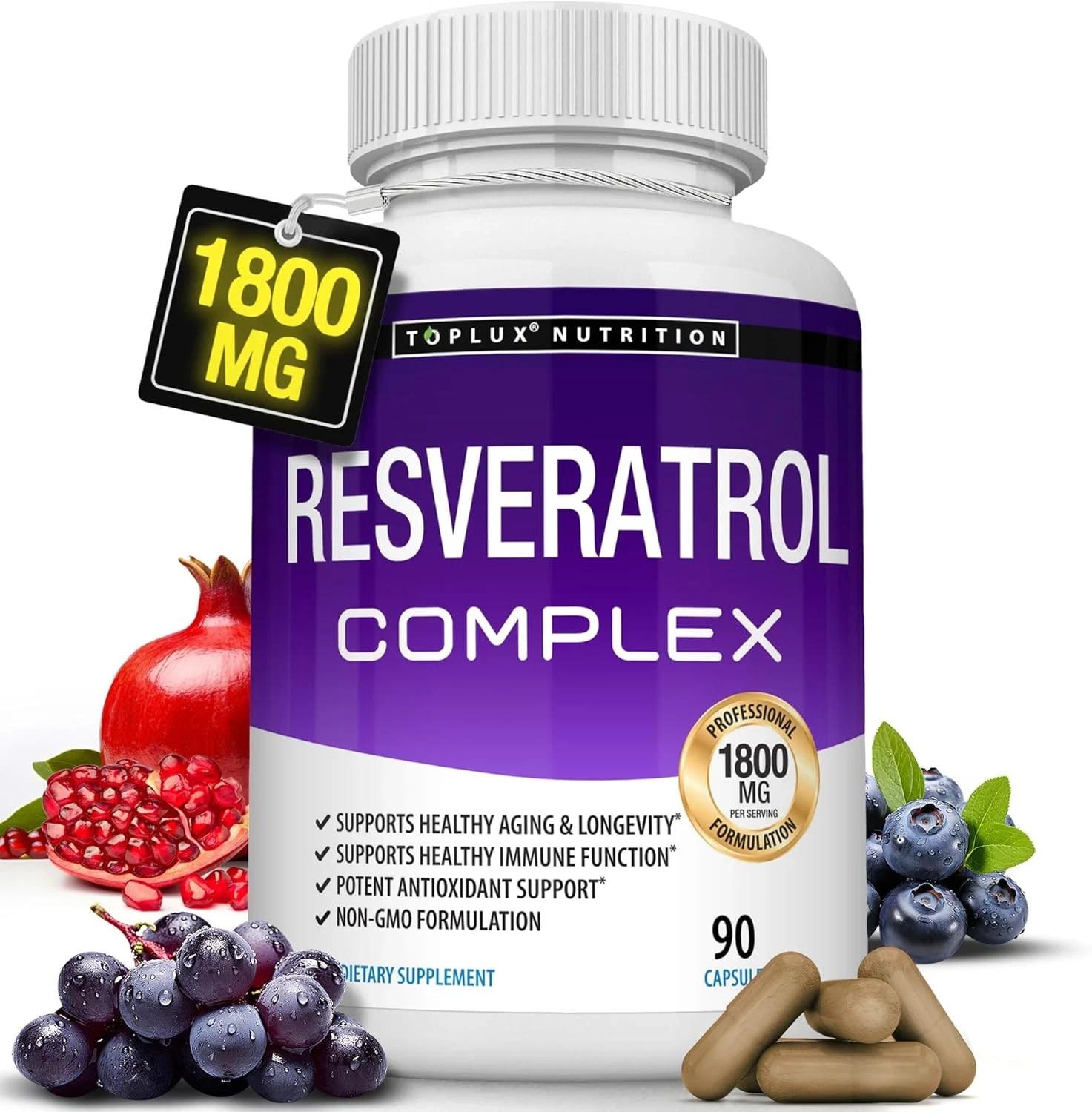 Resveratrol Supplement 1800 Mg Antioxidant Complex – Highly Potent Natural Trans