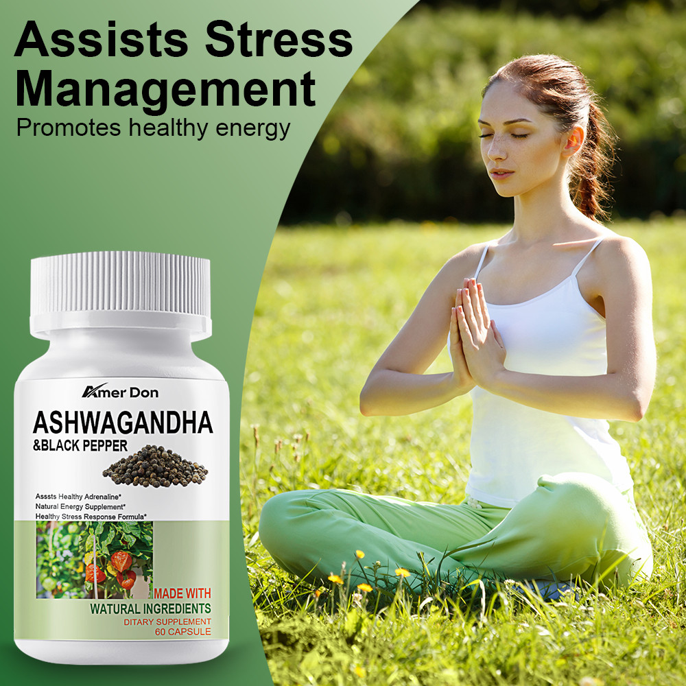 Organic Ashwagandha Capsules 1300MG with Black Pepper Root Powder 60 Capsules