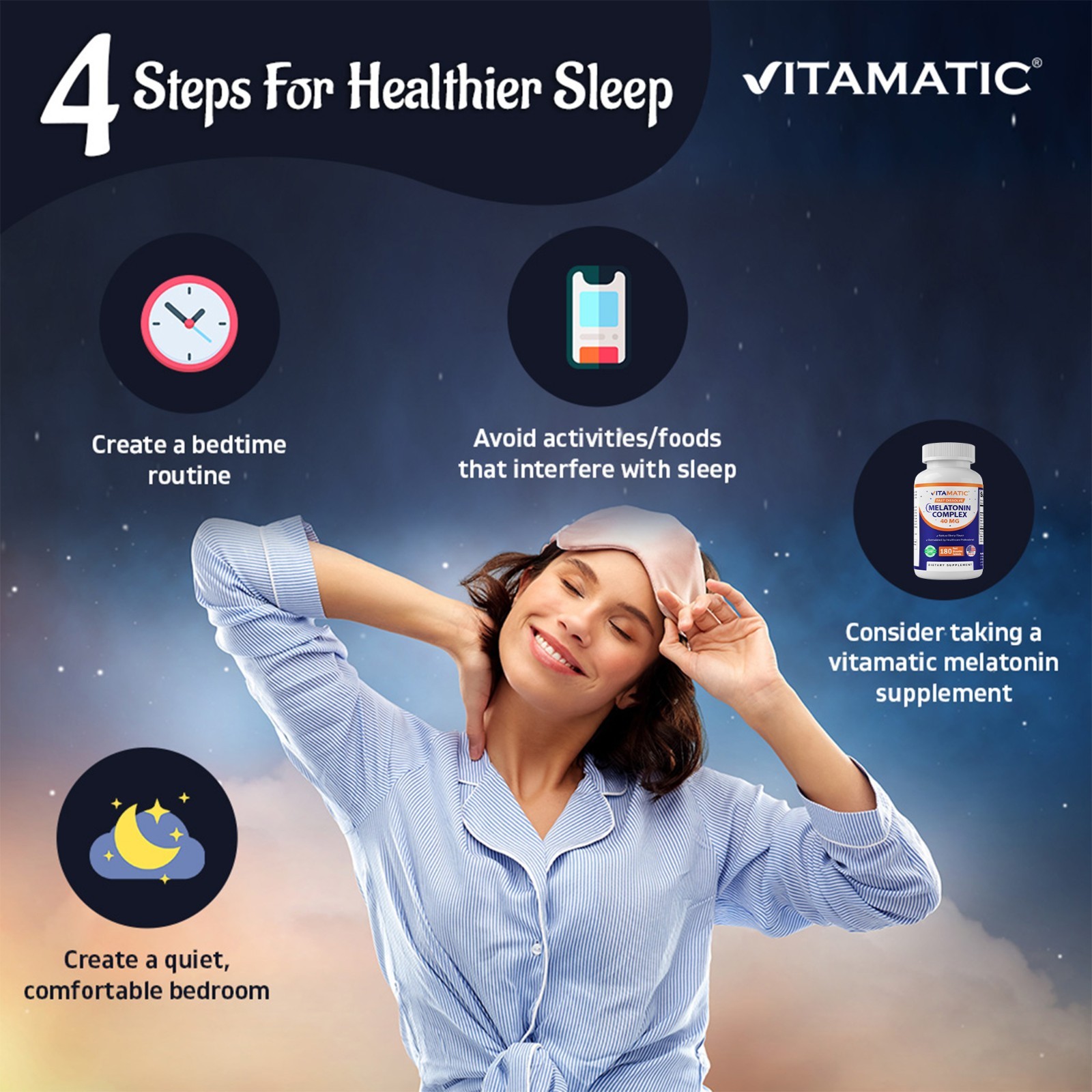 Vitamatic Fast Dissolve Melatonin Complex 40 mg – Natural Berry Flavor – 180 Tab