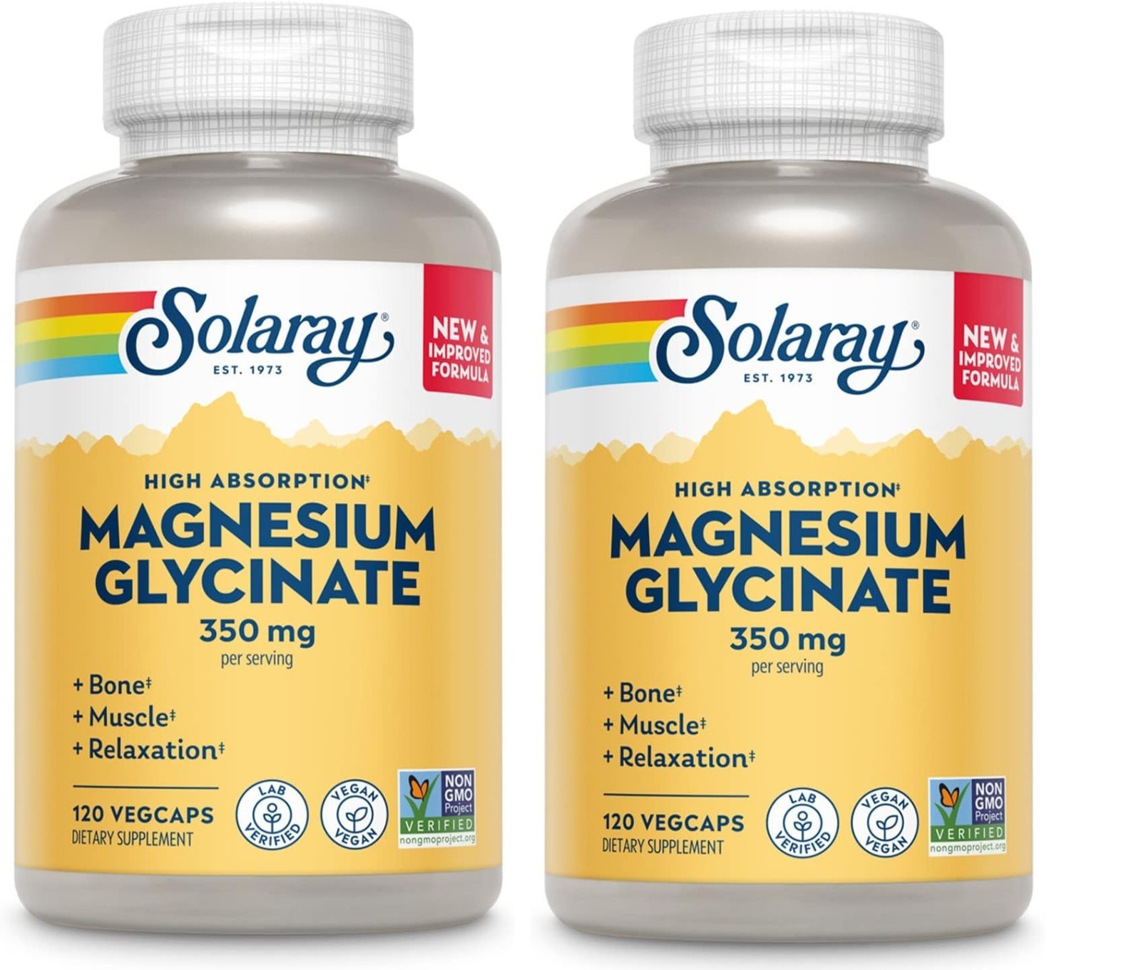 Solaray Magnesium Glycinate 350 mg 120 Capsules VegCaps Higher Absorption 2 Pack