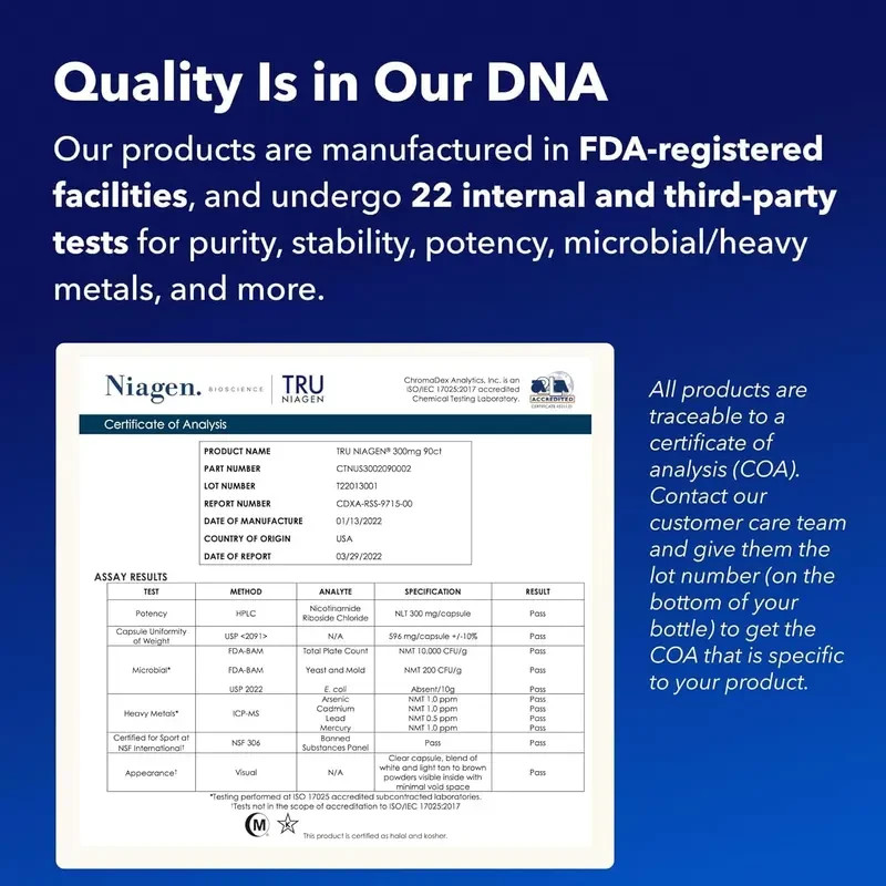 TRU NIAGEN Patented NAD + Supplement 300mg for Anti Aging & Cell Regeneration