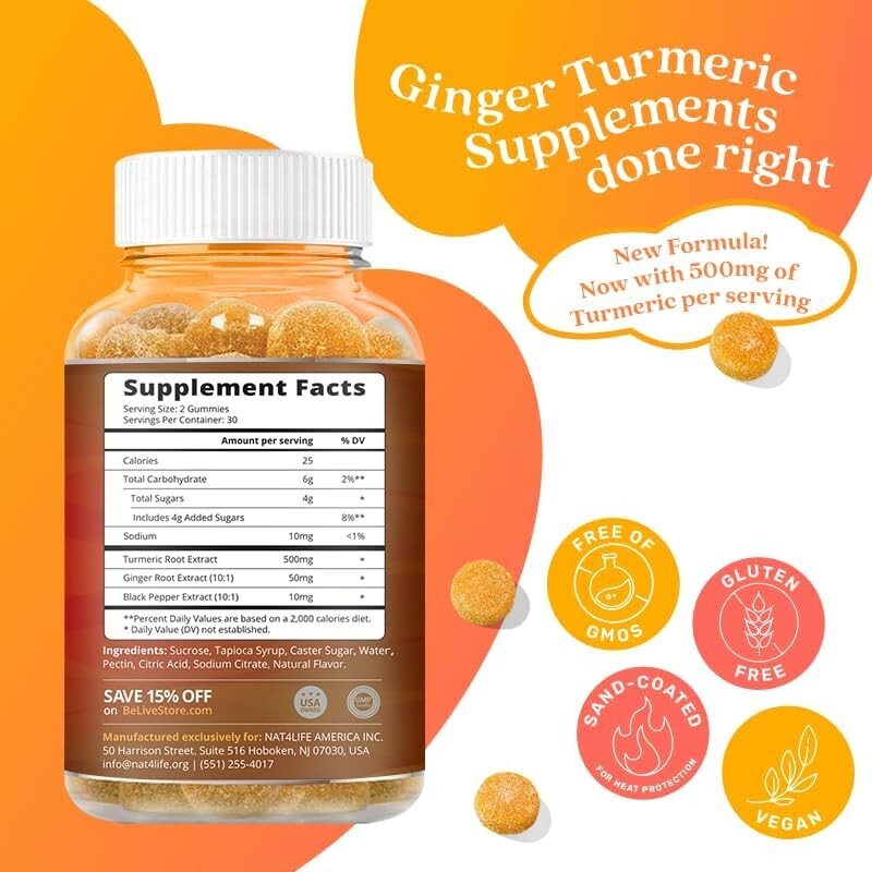 Gummy Turmeric & Ginger Supplement – 60 Tropical-Flavored Gummies for Wellness