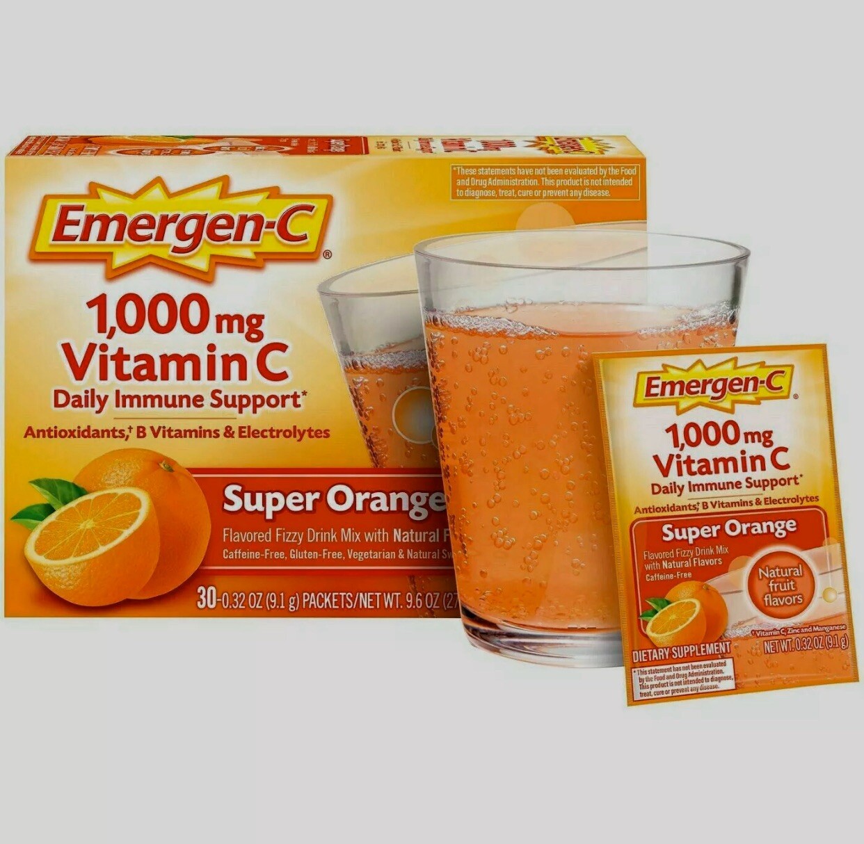 90 CT Emergen-C IMMUNE SUPPORT 30 x 3 Super Orange Raspberry Tangerine Vitamin C