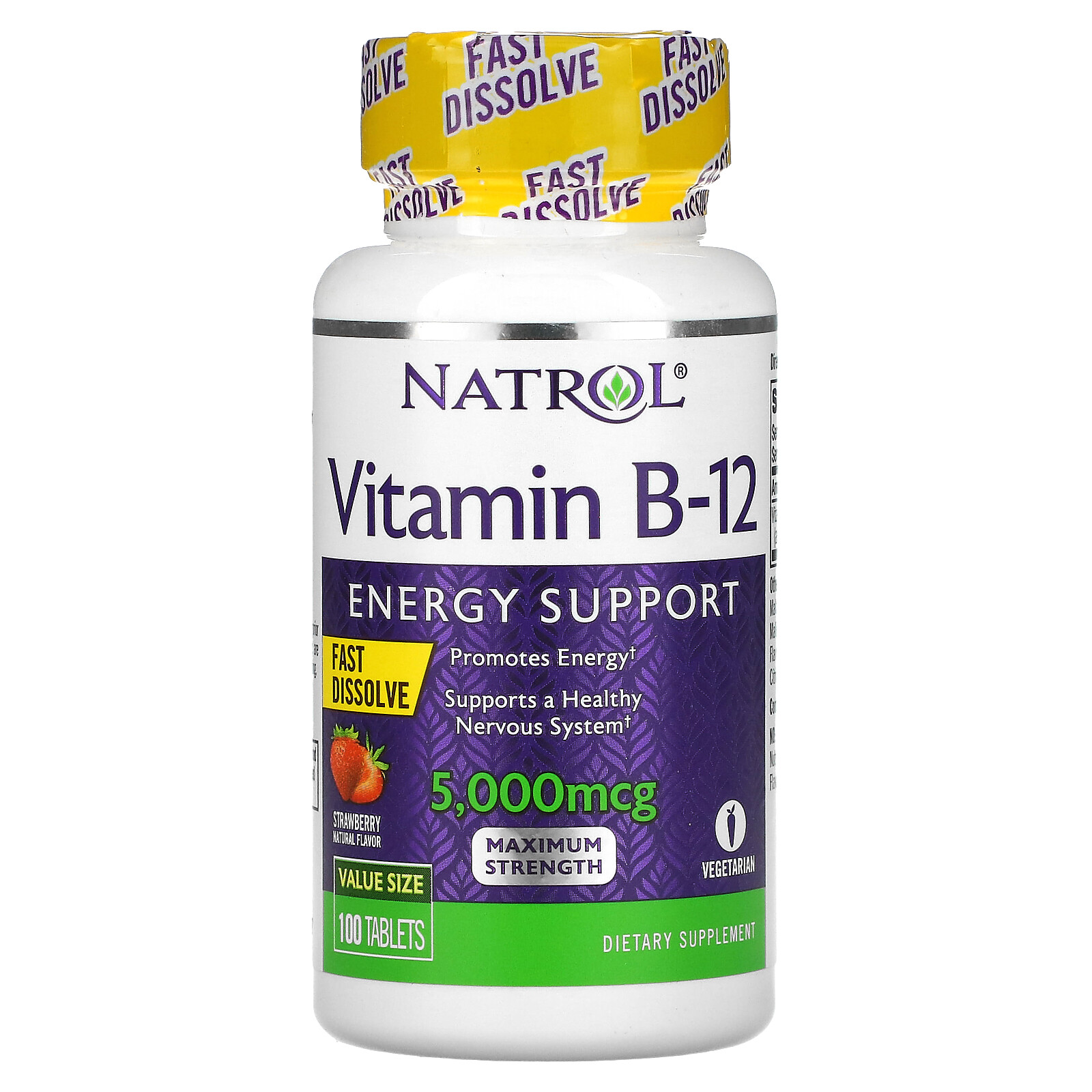 Vitamin B-12, Fast Dissolve, Maximum Strength, Strawberry, 5,000 mcg, 100