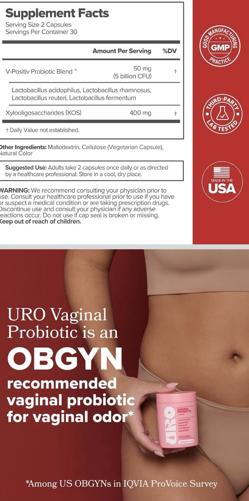 URO Vaginal Probiotic Capsules 60 Count Vegan Women’s Health Supplement