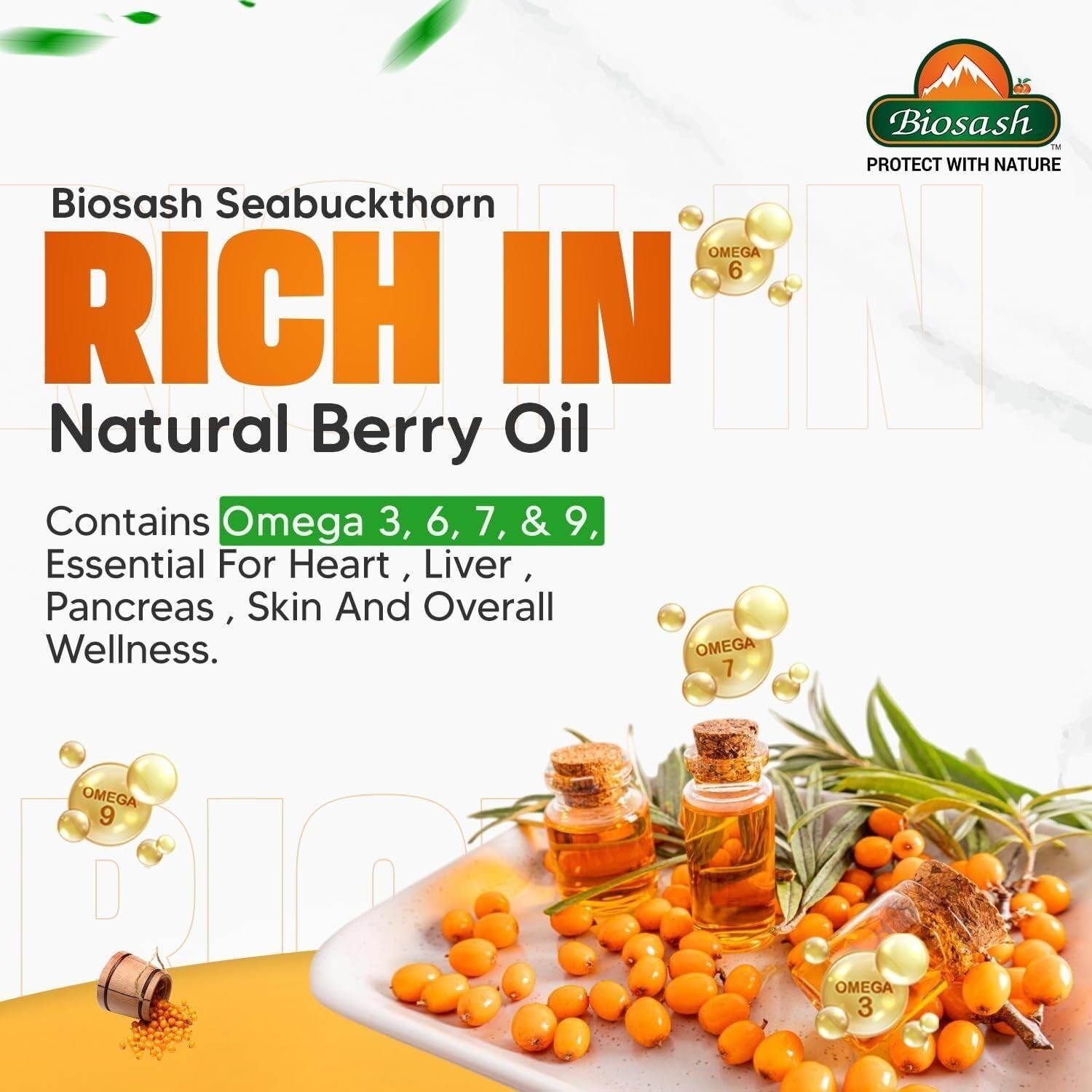 Biosash Sea Buckthorn Berry Oil 30 Caps Natural Herbal Omega 3 6 7 9 Supplement