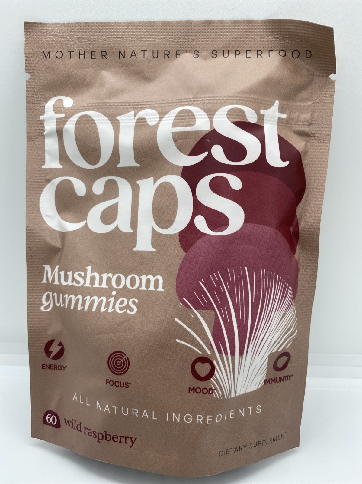 Forest Caps Mushroom Gummies Wild Raspberry 60 Gummies Lion’s Mane Reishi NEW