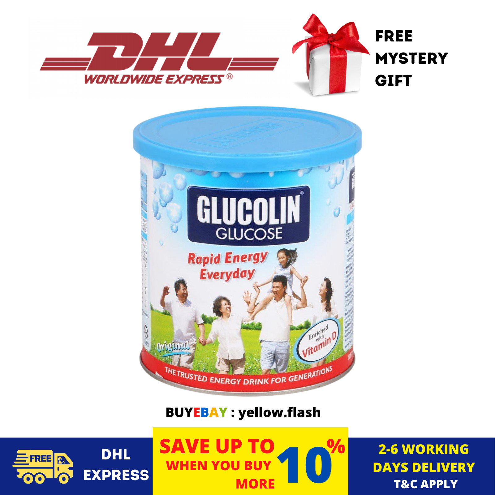 2 X Glucolin Glucose Powder (ORIGINAL FLAVOUR) 420G Instant Energy + Vitamin D