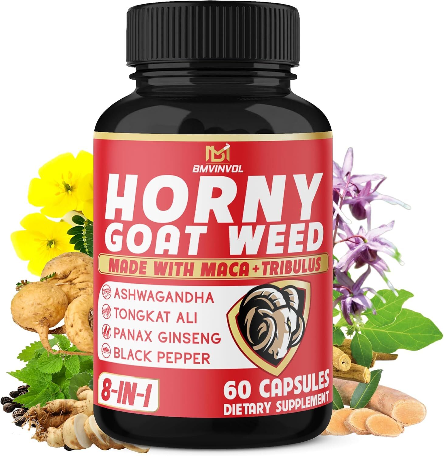 BMVINVOL Horny Goat Weed Capsules with Tribulus, Dietary Supplements, 60 Capsule