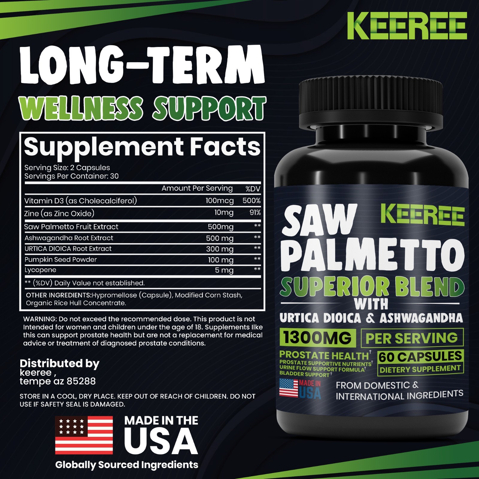 Saw Palmetto Extract 1300mg 60 Caps | Prostate Support | Urinary Health