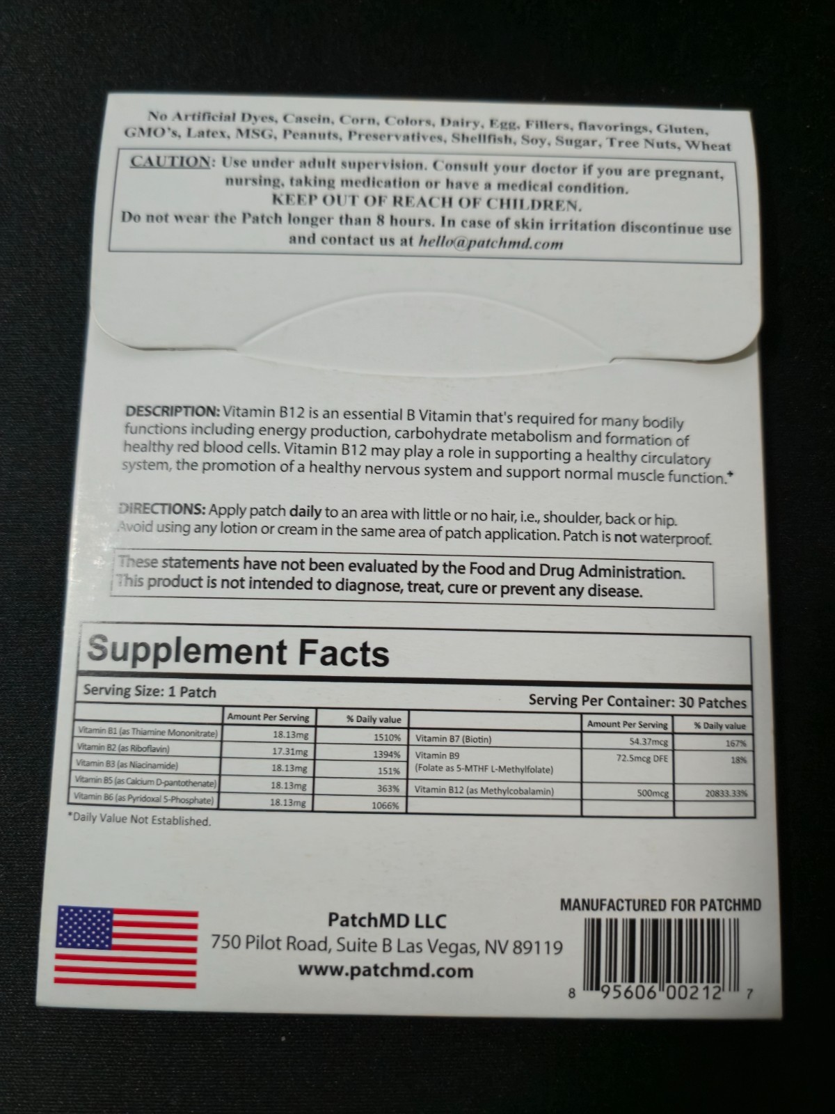 PatchMD B12 Plus Topical Patch 90 Day Supply Dietary Supplement New