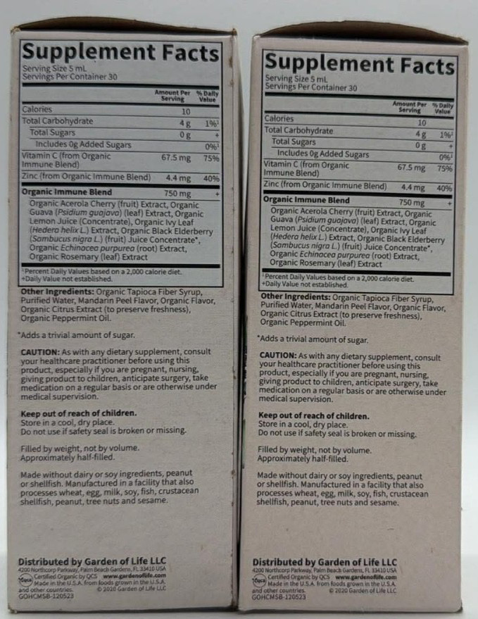 2PK Garden of Life Organics Cough & Mucus Immune Syrup ~ 5 FL OZ EACH ~ EXP 1/27