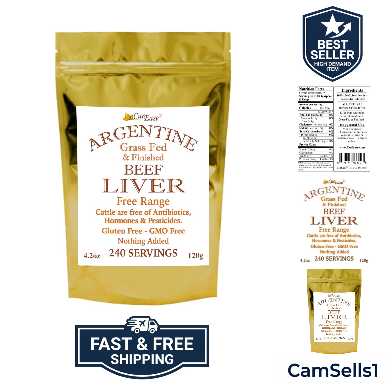 Beef Liver Powder – Argentine Grass Fed & Finished – Undefatted – 4.2 oz 240 …