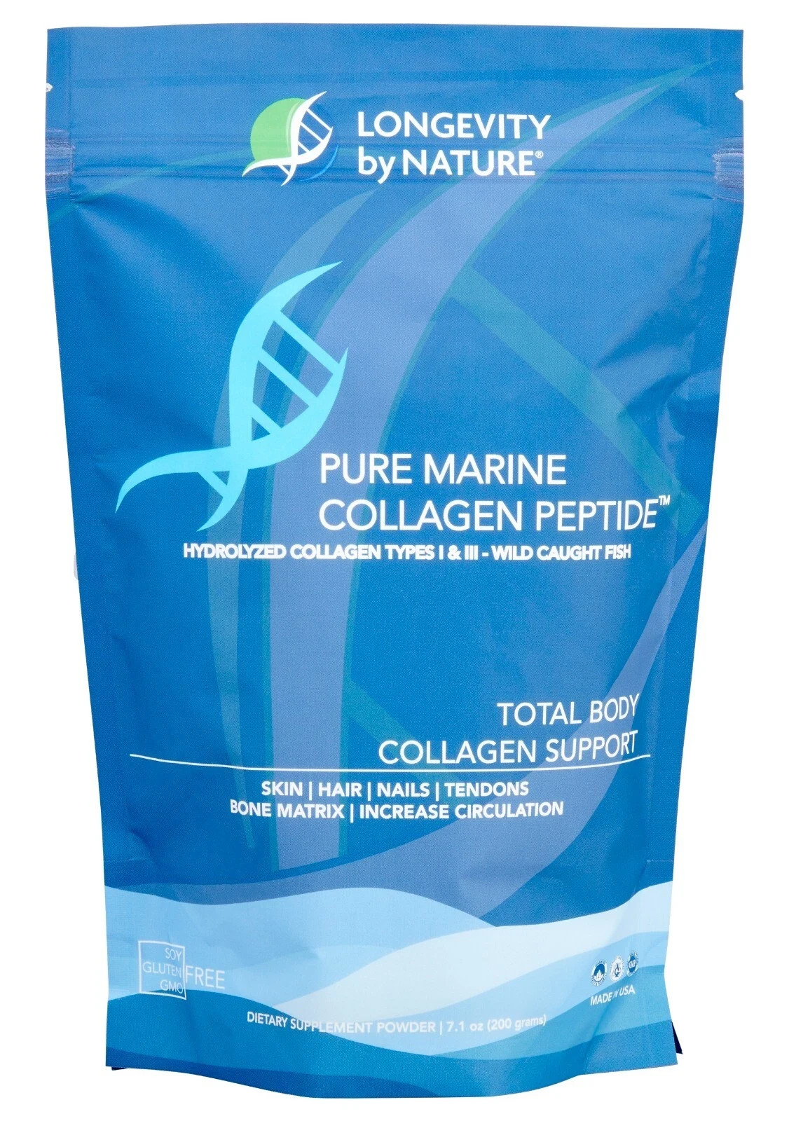Longevity By Nature 100% Pure Marine Collagen Peptide Powder 7 oz.