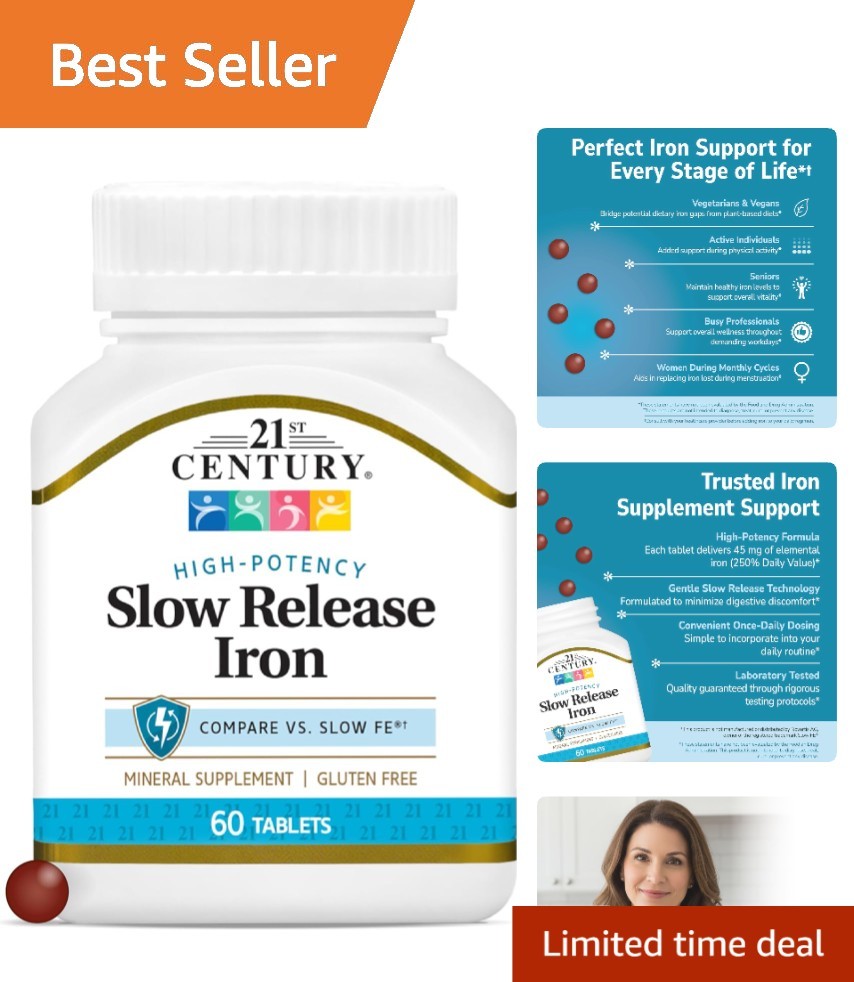 Iron Support Tablets – Slow Release, 60 Count, Suitable for Gluten-Free Adults