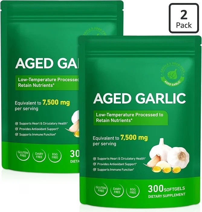 2 Pack Best Aged Garlic Extract, 300 Softgels, 7500mg Odorless | Heart & Immune