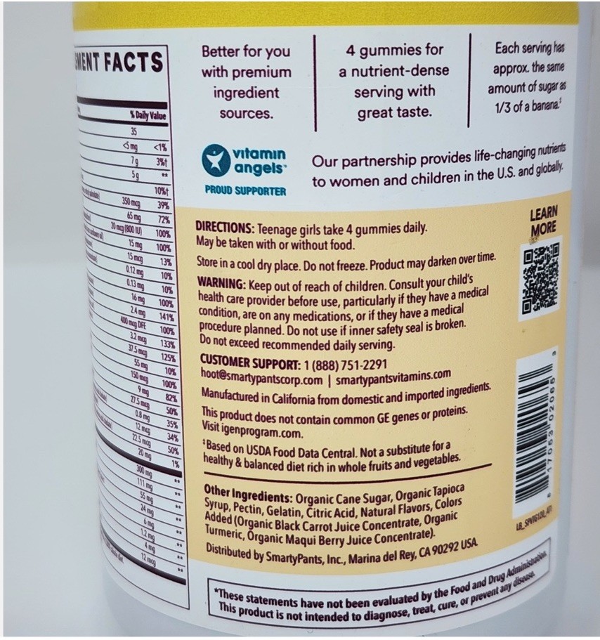 SmartyPants Teen Girl Formula Daily Multivitamin Gummies – 120 Count BB 6/2026