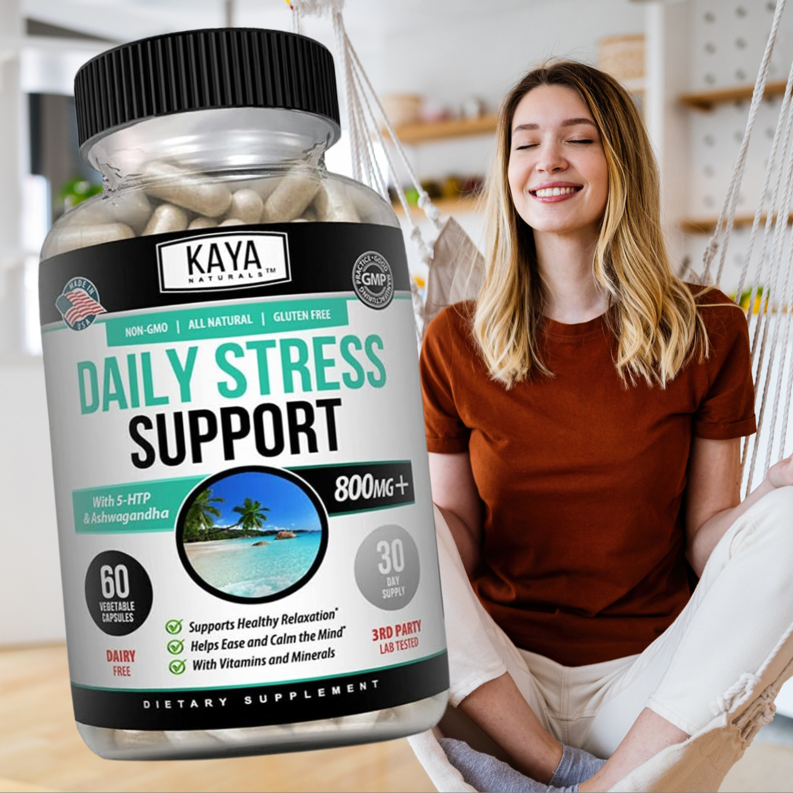 (2 Pack) Natural Anti Anxiety & Stress Relief 60 Ct, Combat Stress, Non-Drowsy