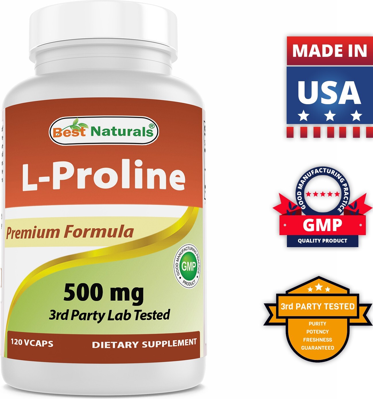 Best Naturals L-proline Amino Acid Dietary Supplement 500 Mg, 120 Count