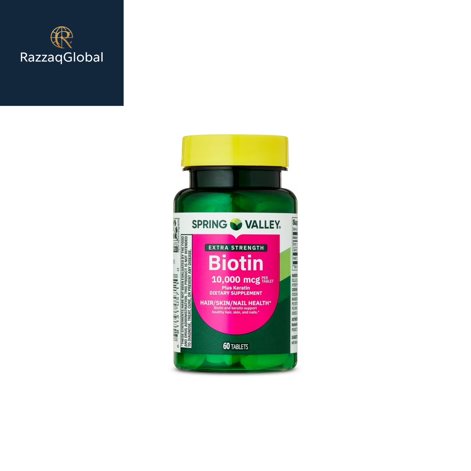Spring Valley Extra Strength Biotin + Keratin, 10,000 mcg, 60 Tabs