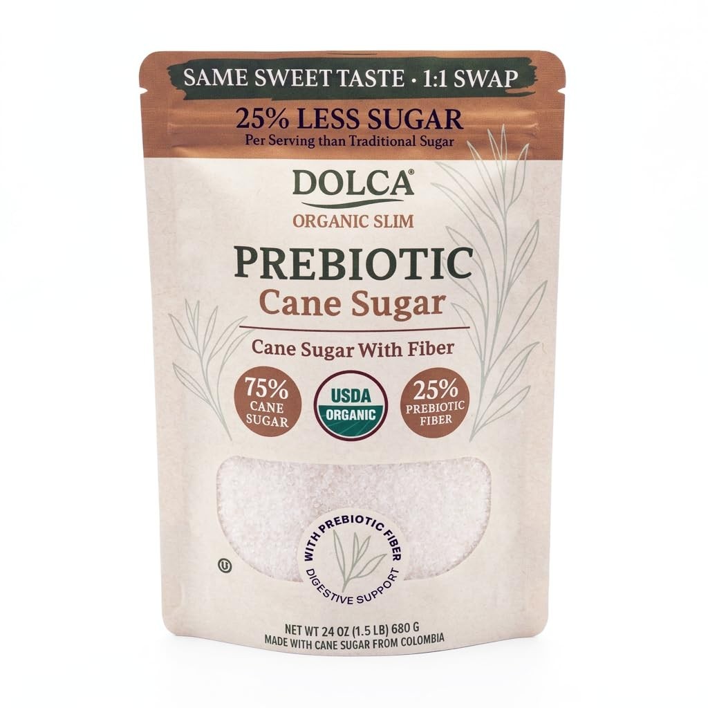Organic Cane Sugar with Prebiotic Fiber – 25% Fiber, Low-Calorie Sweetener – 1:1