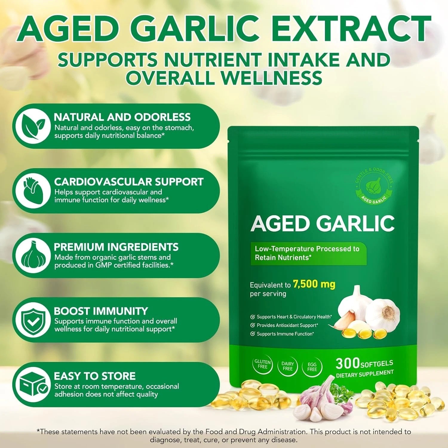 2 Pack Best Aged Garlic Extract, 300 Softgels, 7500mg Odorless | Heart & Immune