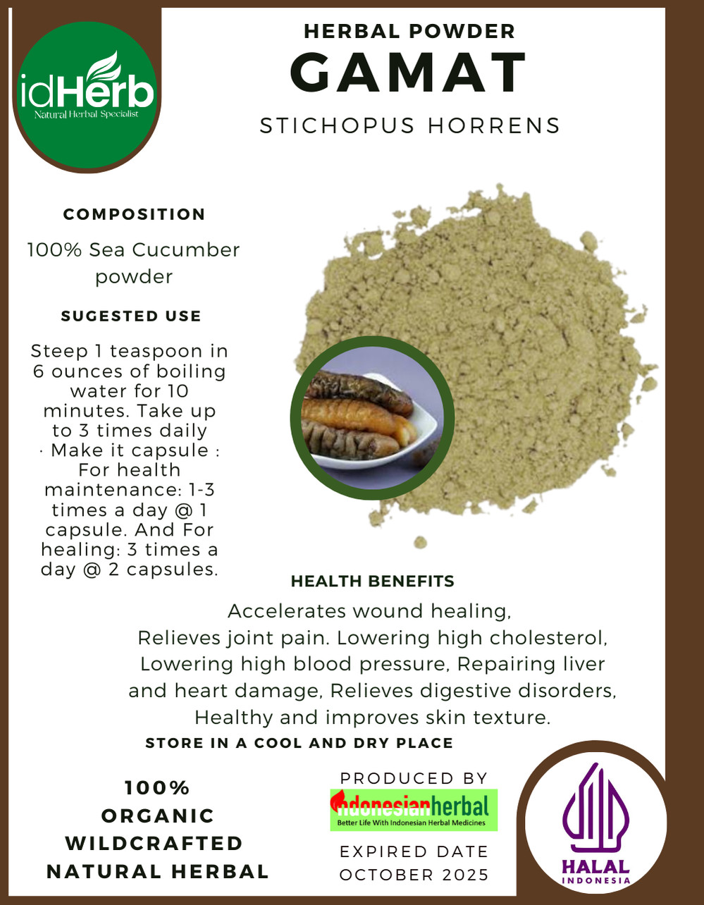 [idHerb] 50-500 gram Powder Dragonfish Sea Cucumber Stichopus Horrens Organic