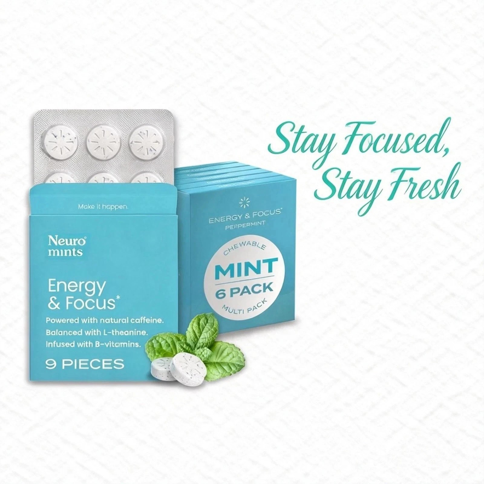 5 x 60 Pieces Neuro Mints Energy and Focus 60 Pieces – Peppermint