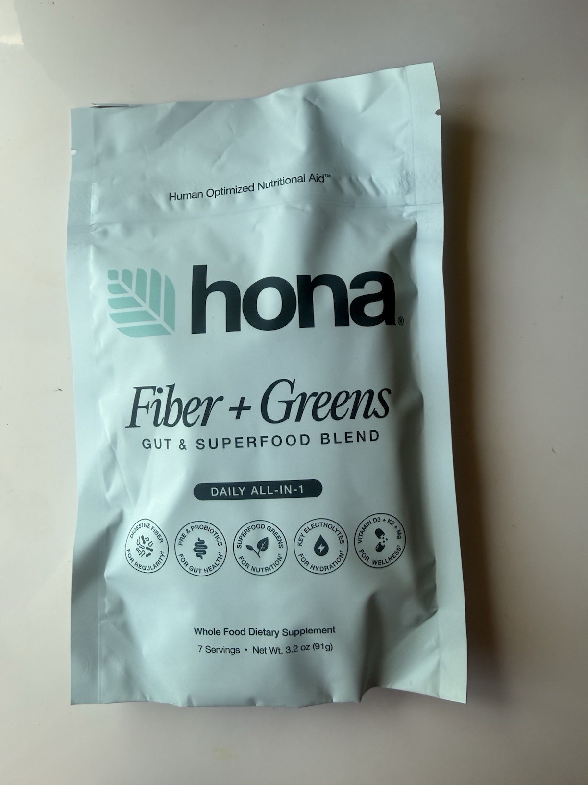 Hona Fiber + Greens Superfood Powder Probiotics Fiber 7 Servings 3.2 oz – New