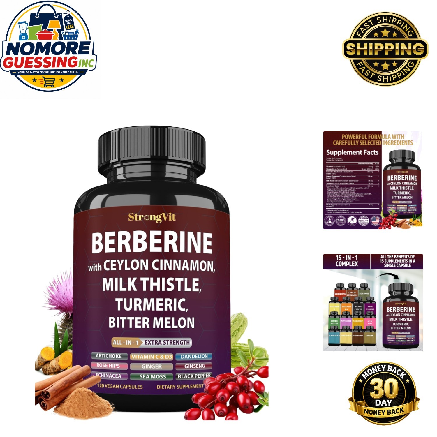 Holistic 15-in-1 Organic Supplement with Berberine, Turmeric & More – 120 Caps