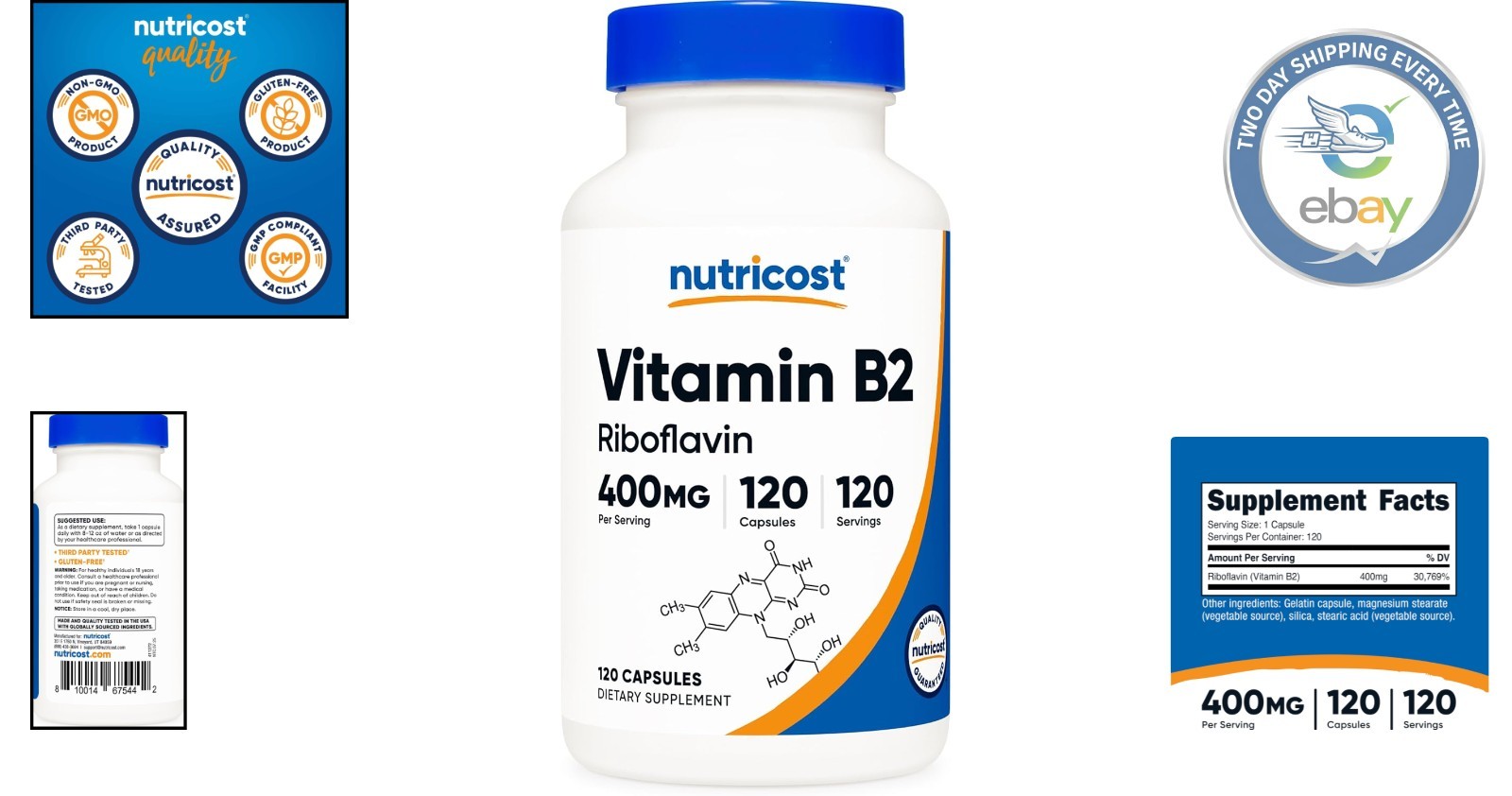 Vitamin B2 400mg 120 Capsules – Supports Energy & Healthy Skin, Non-GMO