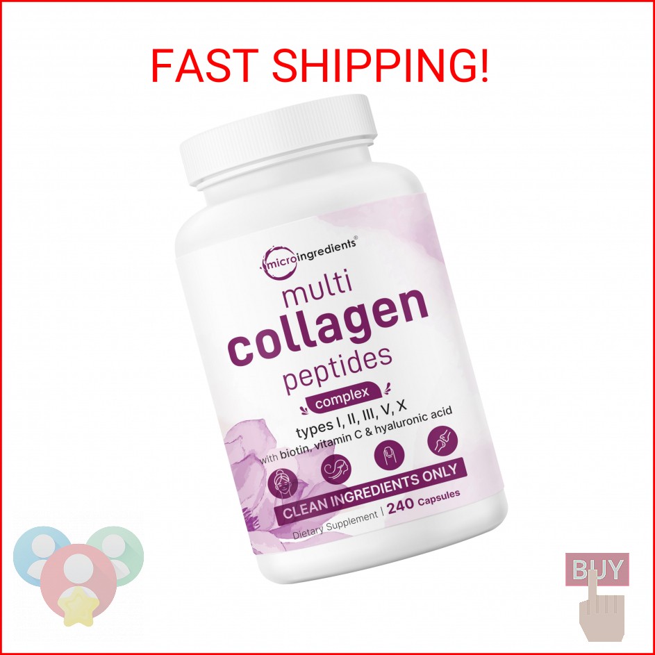Micro Ingredients Multi Collagen Pills, 240 Capsules | Type I, II, III, V, X | H