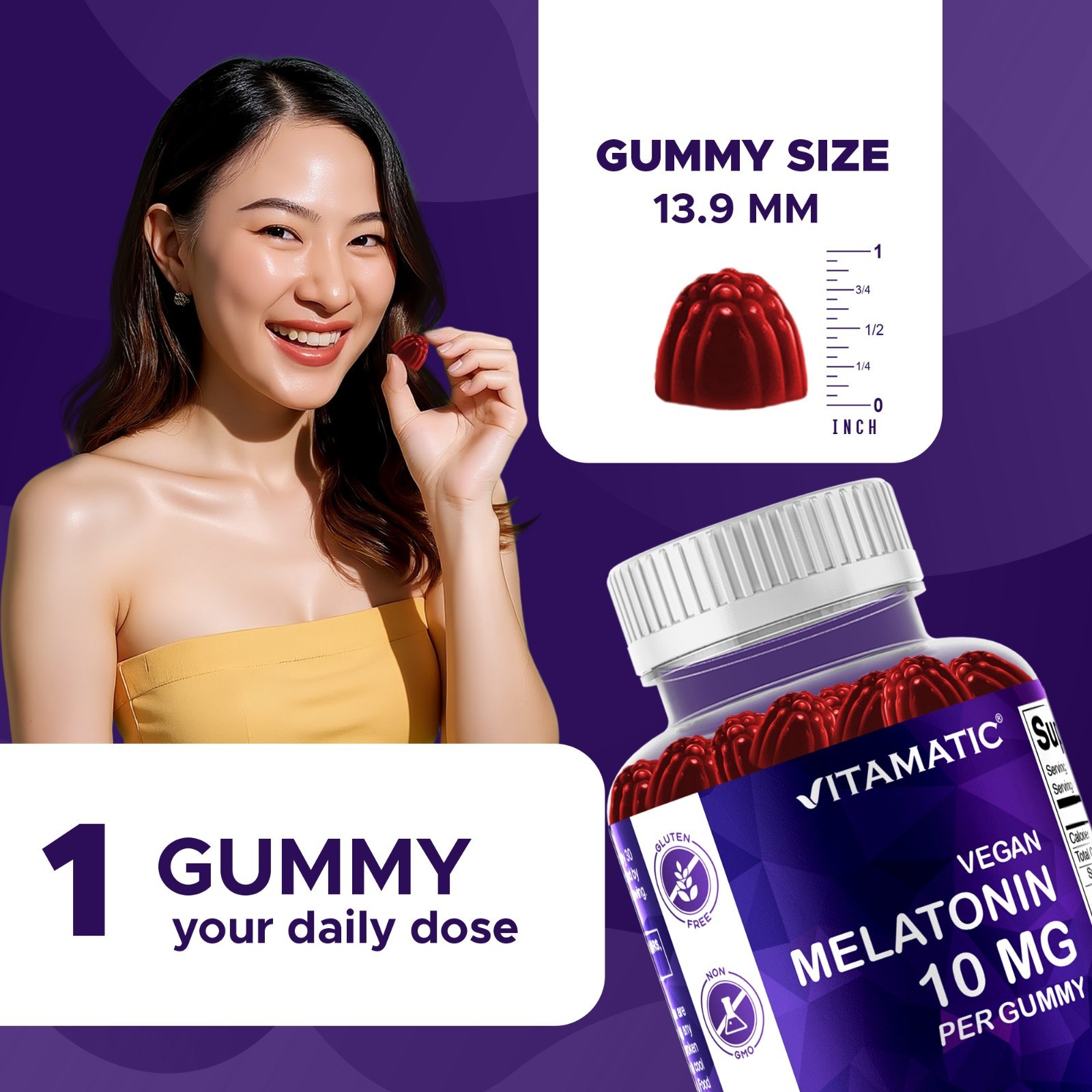 Vitamatic Melatonin 10mg per gummy – 60 Servings – 60 Vegetarian Gummies
