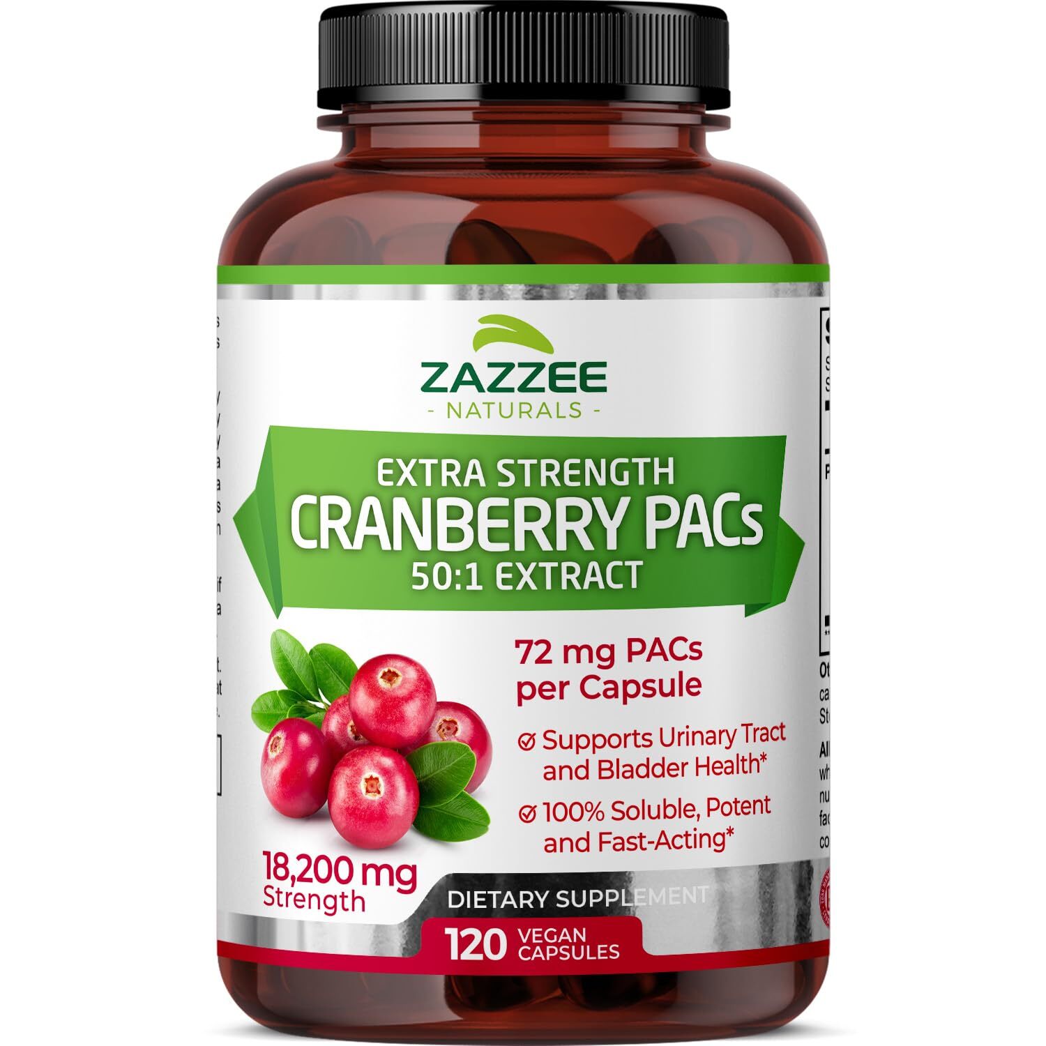 Zazzee Cranberry PACs 72 mg PACs per Capsule 2X Strength 100% Soluble 120 Veg…
